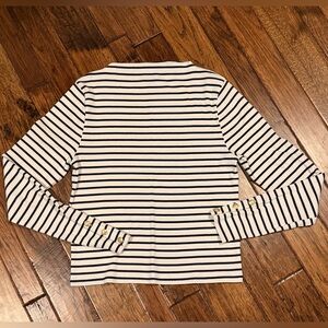 J.Crew Navy & Cream Striped Ribbed Top W/ Gold Button Sleeve – Size L EXCELLENT